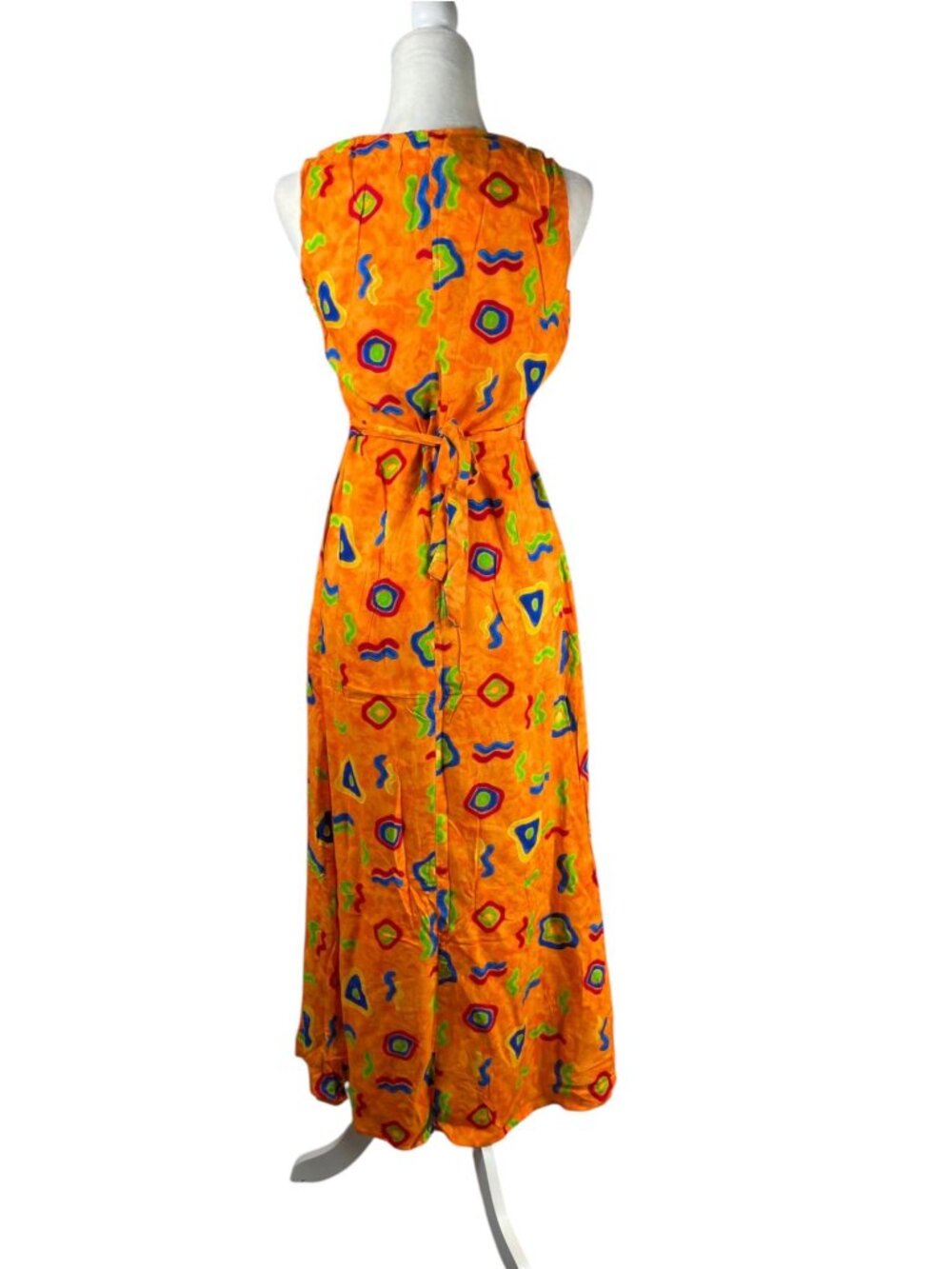 VTG 90s Groovy Rayon Maxi Dress Psychedelic Boho Sun Dress Sz S - Picture 2 of 12